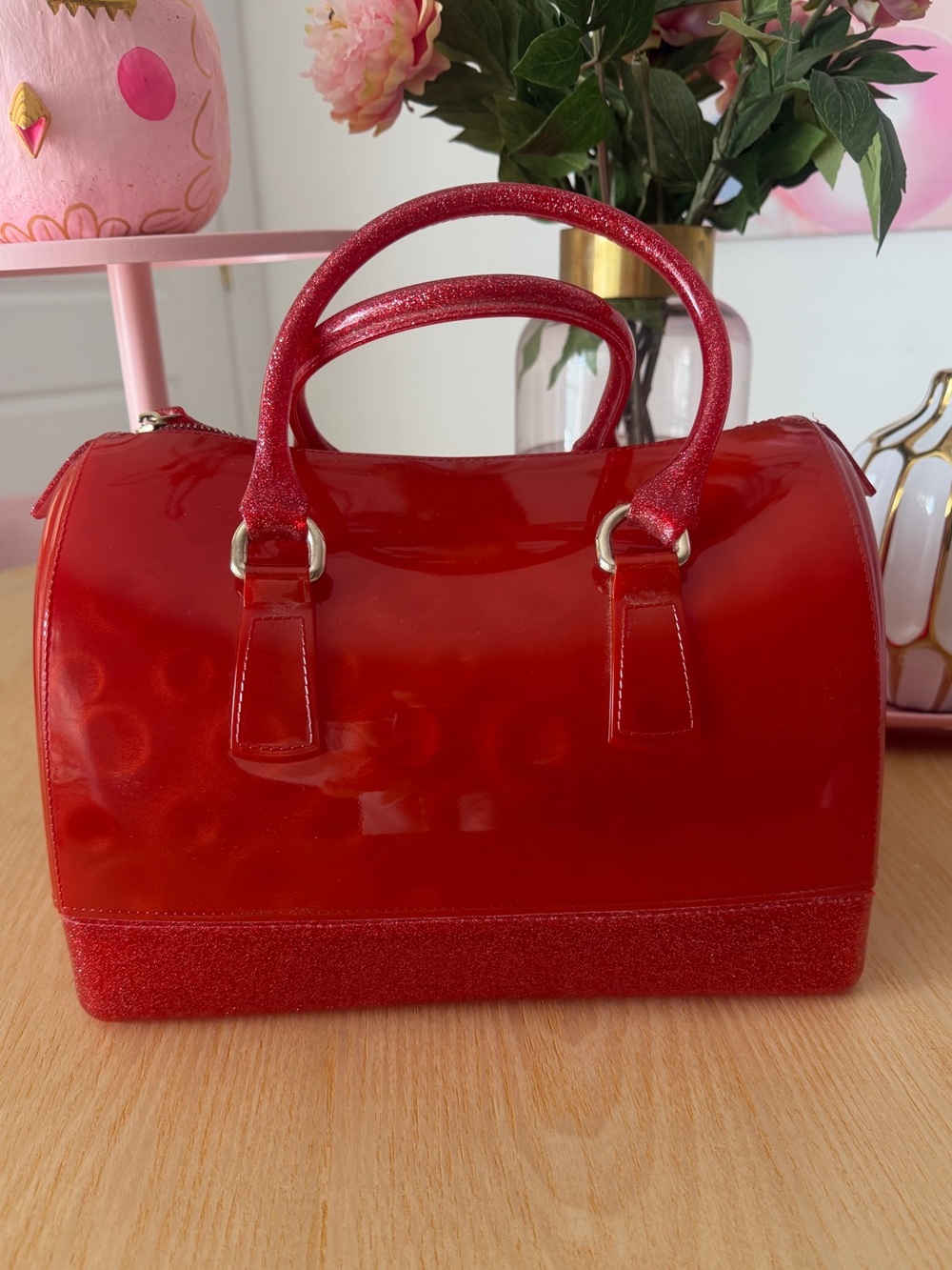 Red Patent Dome Satchel Handbag